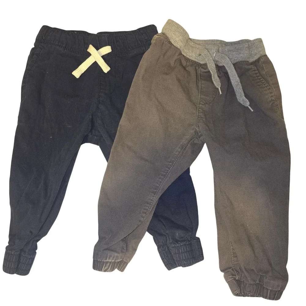 OshKosh Childrens Place Jogger Pants Boys 18M 24M Blue Gray Cotton Twill Bundle